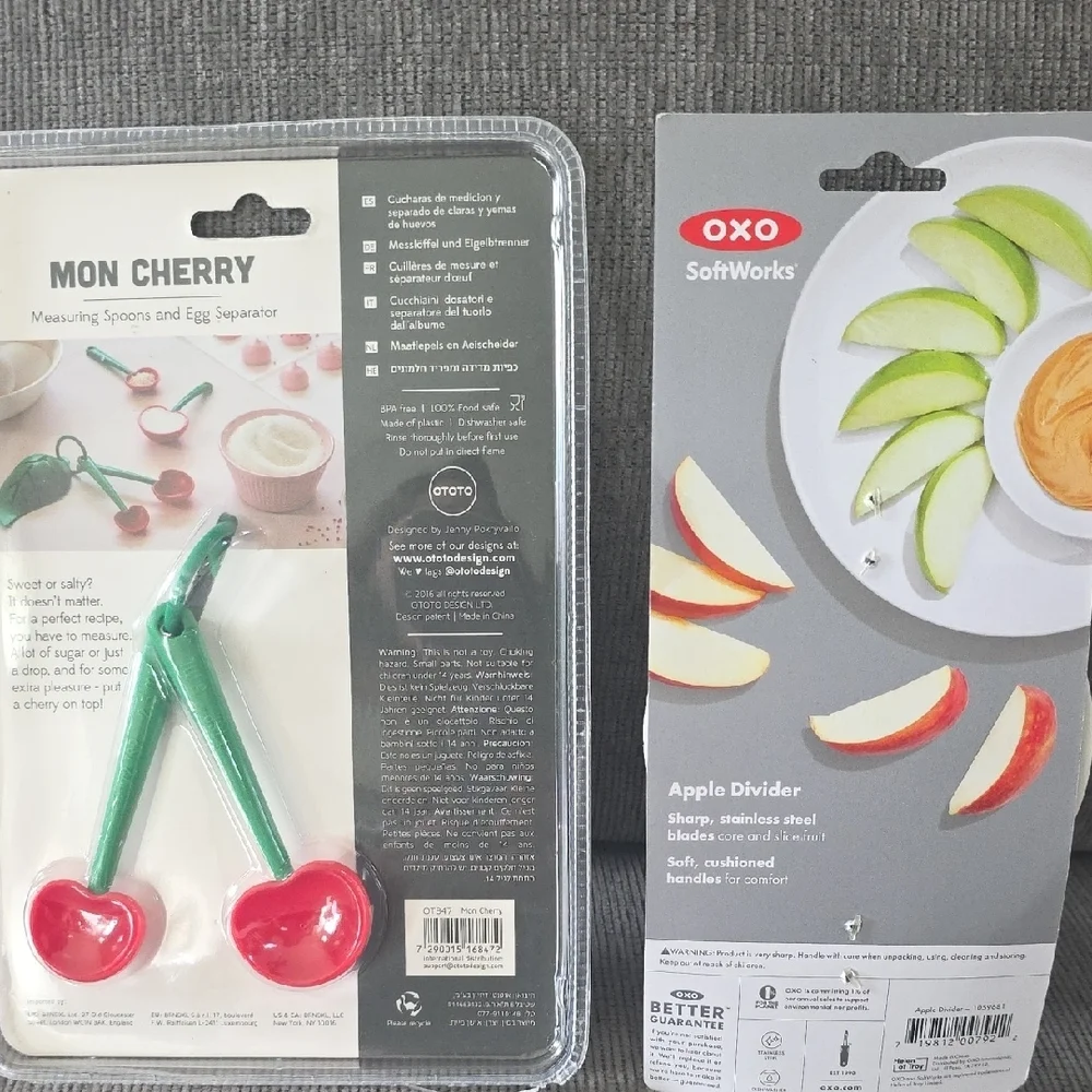 OTOTO Mon Cherry Measuring‎ Spoons and OXO Apple Divider, Kitchen Bundle, New.
